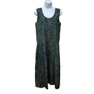 Vtg Batik Silk Screen Hand Painted Cotton Midi Dress Sundress Made Mexico M/L